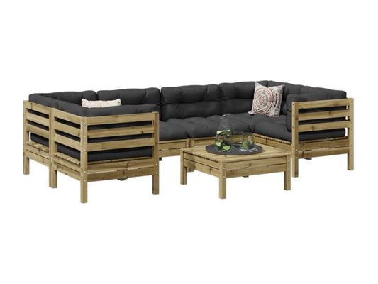 Ensemble de mobilier de jardin 7 pièces en pin, marron