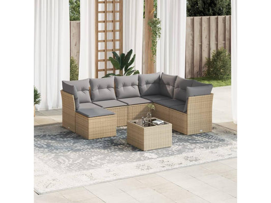 Ensemble de mobilier de jardin 8 pièces en résine tressée beige