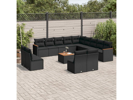 Ensemble de mobilier de jardin 14 pièces en résine tressée noire