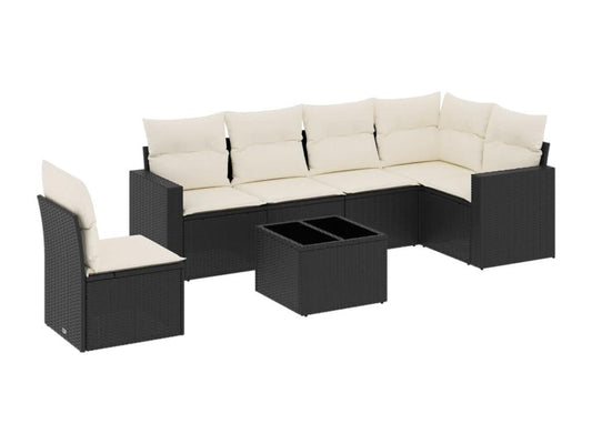 Ensemble de mobilier de jardin 7 pièces en résine tressée noire