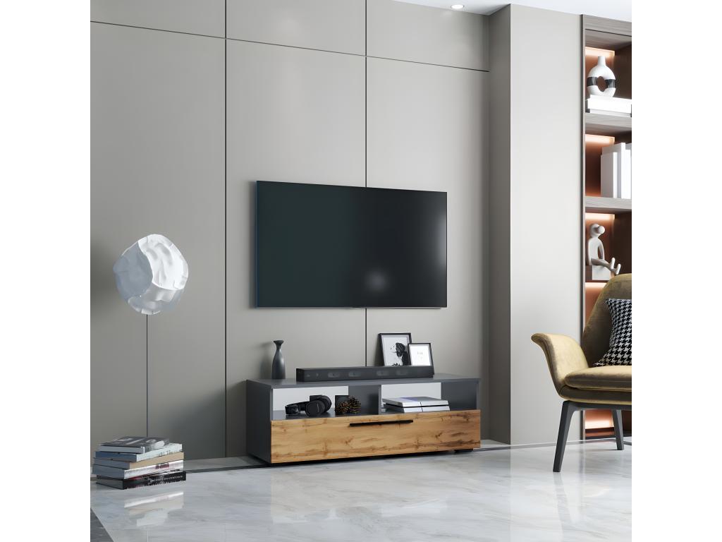 Meuble TV en chêne massif, noir