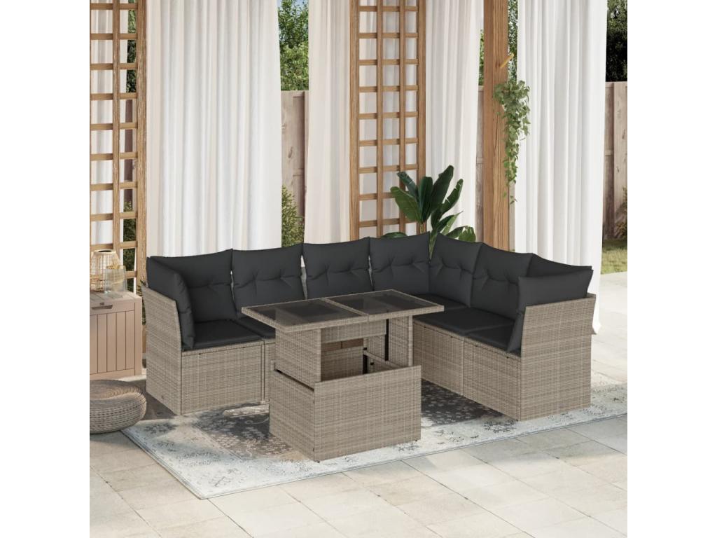 Ensemble de mobilier de jardin 7 pièces en résine tressée grise