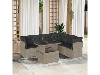 Ensemble de mobilier de jardin 7 pièces en résine tressée grise