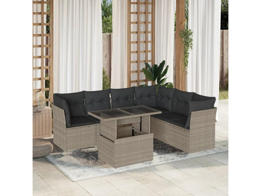 Ensemble de mobilier de jardin 7 pièces en résine tressée grise