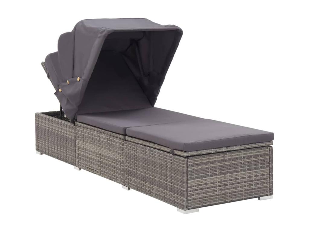 Chaise longue en résine tressée, grise