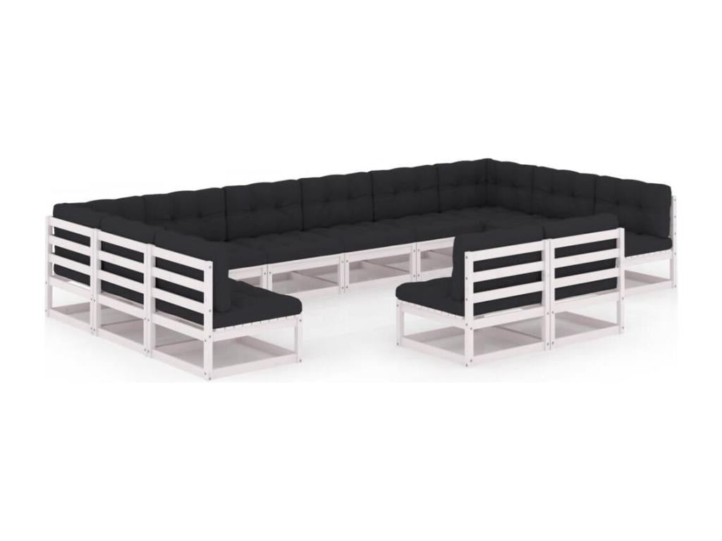 Ensemble de mobilier de jardin en pin blanc, 12 pièces