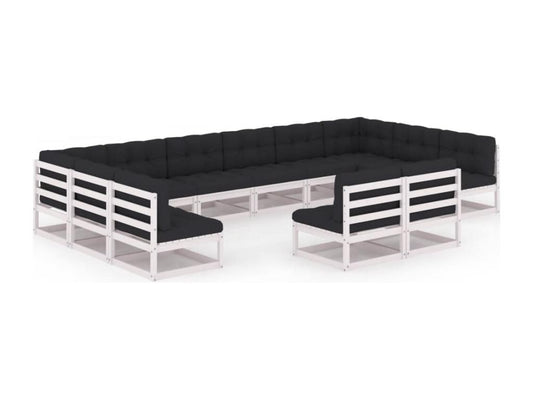 Ensemble de mobilier de jardin en pin blanc, 12 pièces