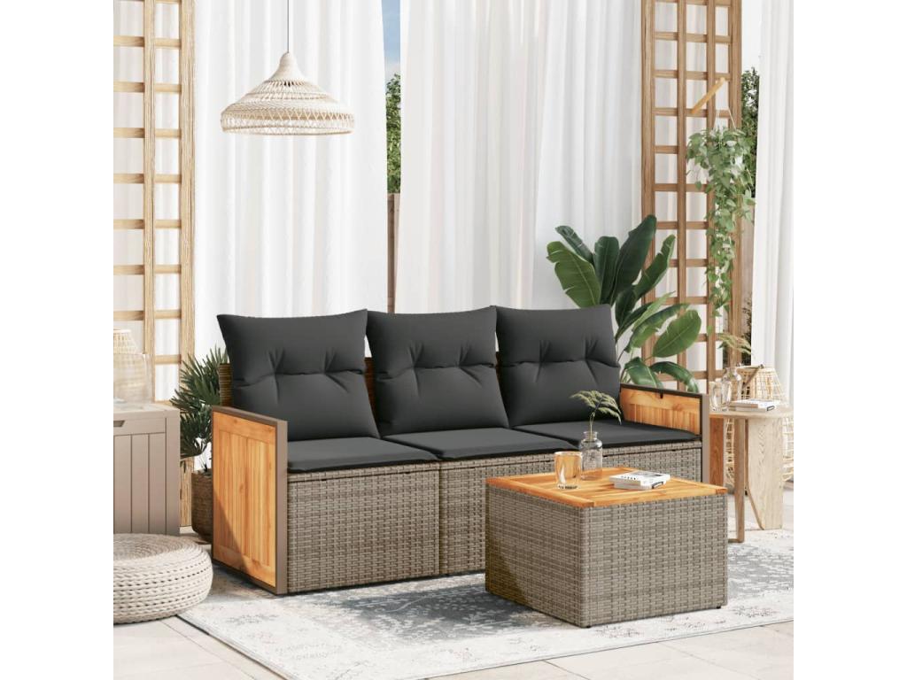 Ensemble de mobilier de jardin 4 pièces en résine tressée grise