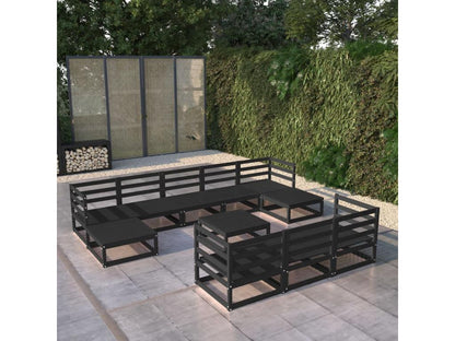 Ensemble de mobilier de jardin en pin noir, 11 pièces