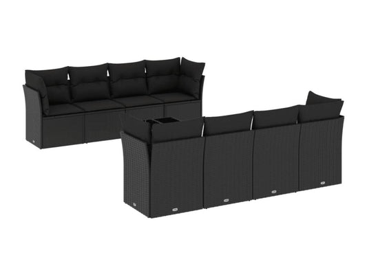 Ensemble de mobilier de jardin 9 pièces en résine tressée noire