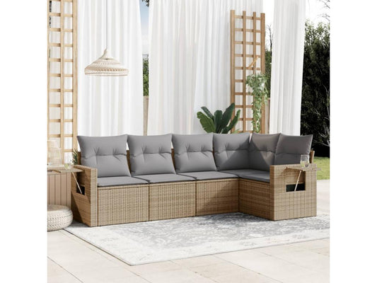 Ensemble de mobilier de jardin 5 pièces en résine tressée beige