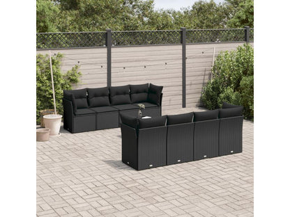 Ensemble de mobilier de jardin 9 pièces en résine tressée noire