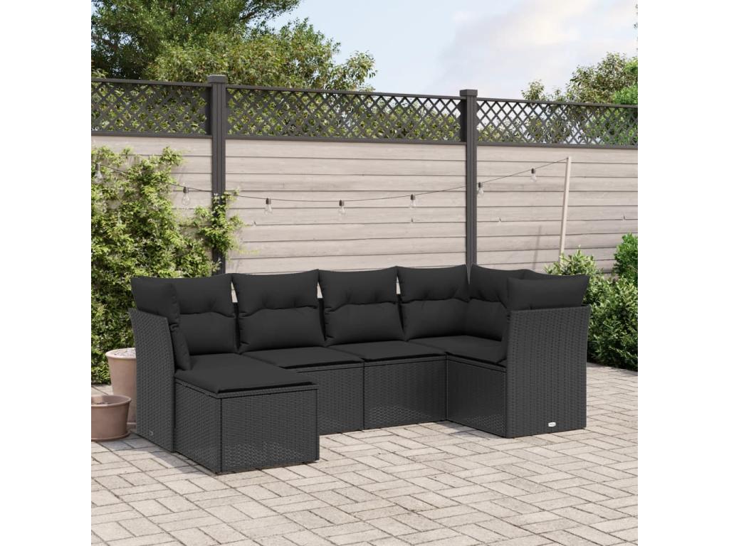 Ensemble de mobilier de jardin 6 pièces en résine tressée noire
