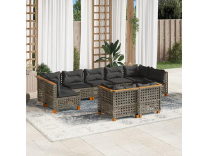 Ensemble de mobilier de jardin 9 pièces en résine tressée grise