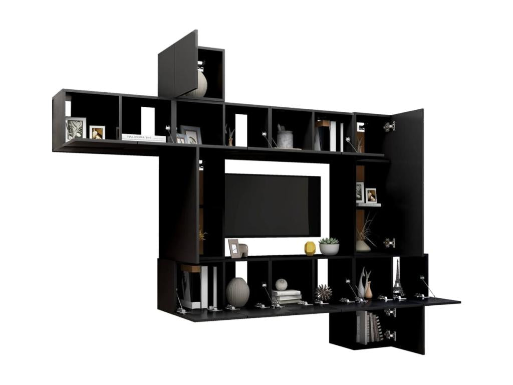 Ensemble de 10 pièces en bois d'ingénierie, noir