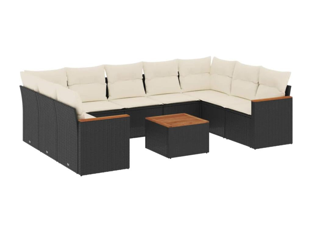 Ensemble de mobilier de jardin 10 pièces en résine tressée noire