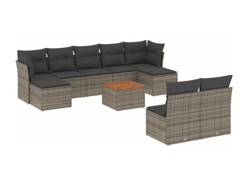 Ensemble de mobilier de jardin 10 pièces en résine tressée grise