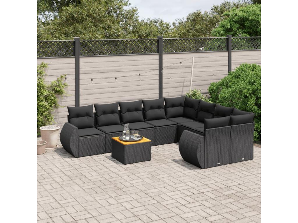 Ensemble de mobilier de jardin 9 pièces en résine tressée noire