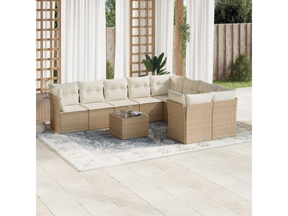 Ensemble de mobilier de jardin 10 pièces en résine tressée beige