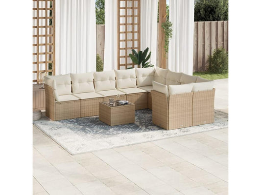 Ensemble de mobilier de jardin 10 pièces en résine tressée beige