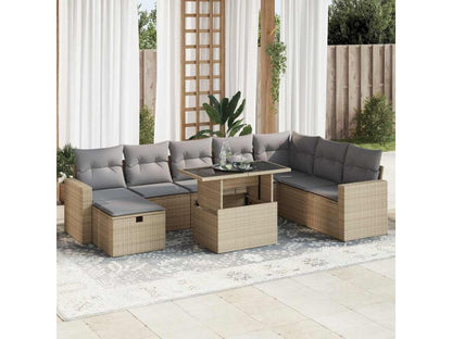 Ensemble de mobilier de jardin 9 pièces en résine tressée beige