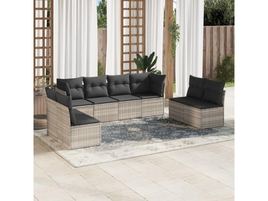 Ensemble de mobilier de jardin 8 pièces en résine tressée grise