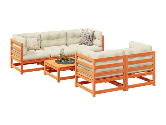 Ensemble de mobilier de jardin 6 pièces en pin, marron