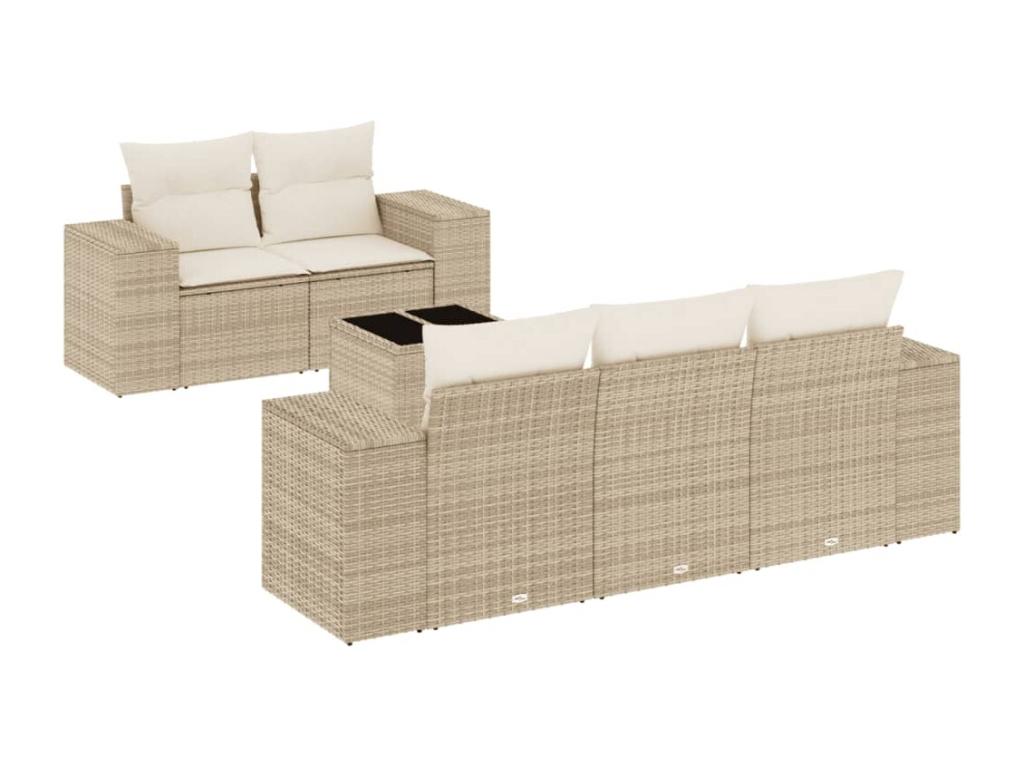 Ensemble de mobilier de jardin 6 pièces en résine tressée beige