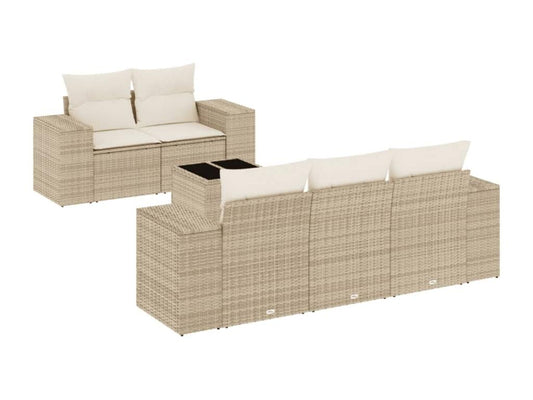 Ensemble de mobilier de jardin 6 pièces en résine tressée beige