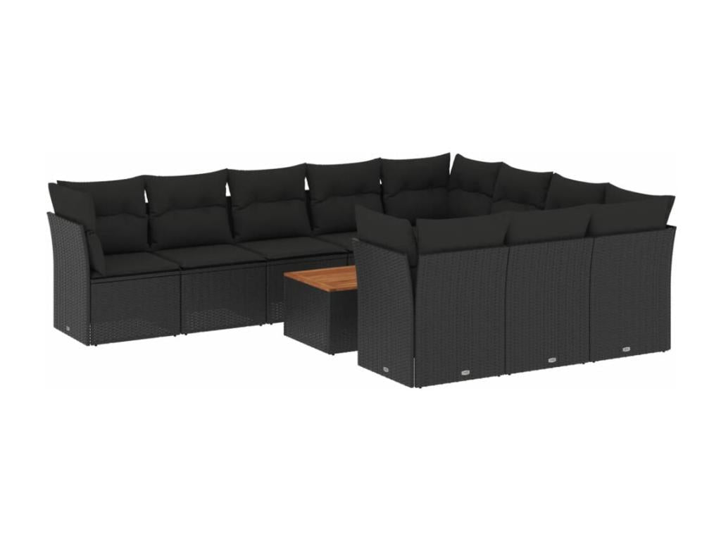 Ensemble de mobilier de jardin 11 pièces en résine tressée noire