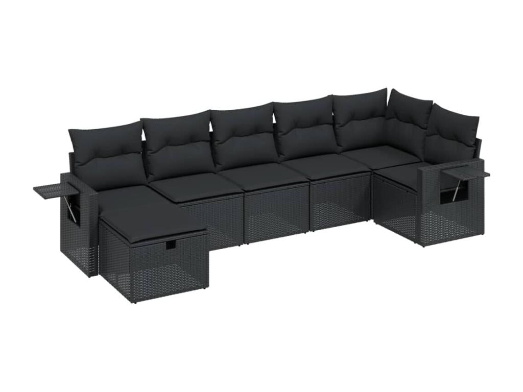 Ensemble de mobilier de jardin 7 pièces en résine tressée noire