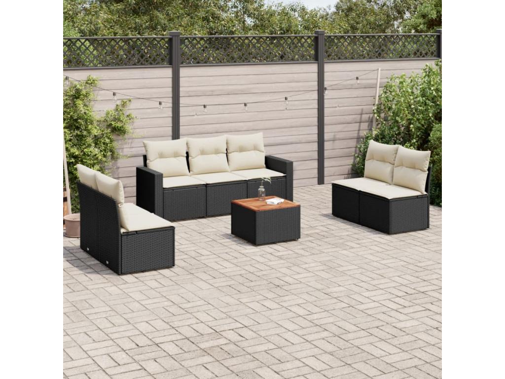 Ensemble de mobilier de jardin 8 pièces en résine tressée noire