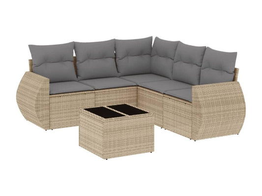 Ensemble de mobilier de jardin 6 pièces en résine tressée beige