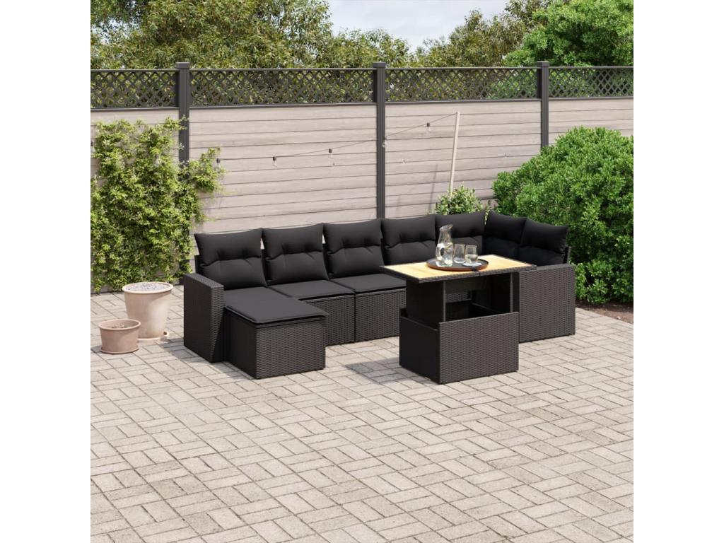 Ensemble de mobilier de jardin 8 pièces en résine tressée noire