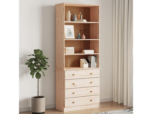 Bibliothèque en bois massif, 77 x 35 x 186,5 cm, marron