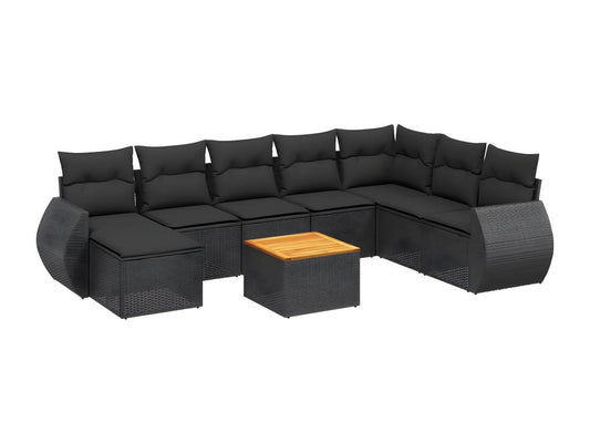 Ensemble de mobilier de jardin 9 pièces en résine tressée noire