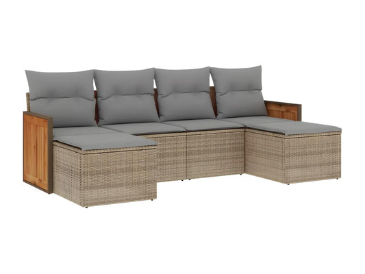 Ensemble de mobilier de jardin 6 pièces en résine tressée beige
