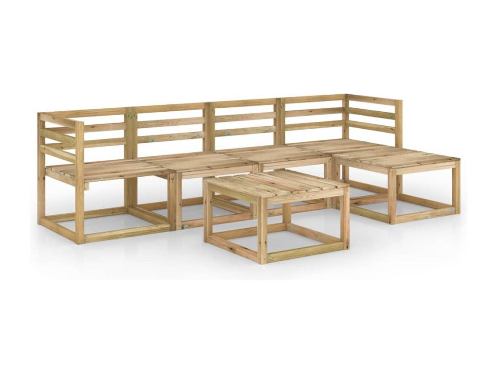 Ensemble de mobilier de jardin 6 pièces en pin, marron