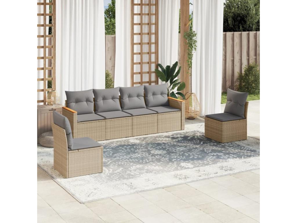 Ensemble de mobilier de jardin 6 pièces en résine tressée beige