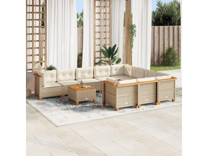 Ensemble de mobilier de jardin 11 pièces en résine tressée beige