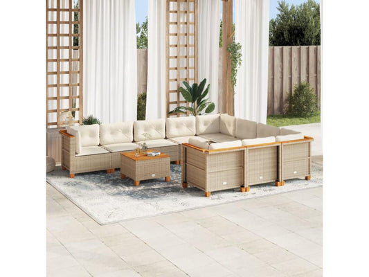 Ensemble de mobilier de jardin 11 pièces en résine tressée beige