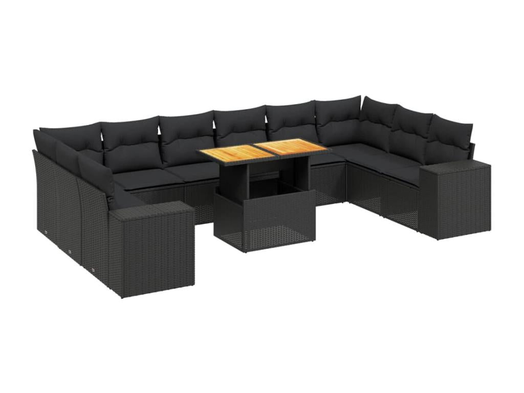 Ensemble de mobilier de jardin 11 pièces en résine tressée noire