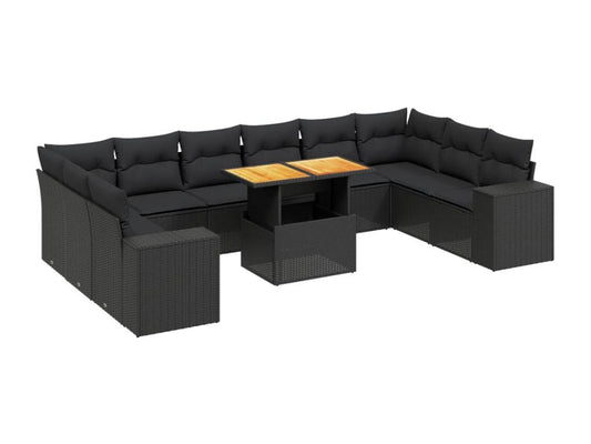 Ensemble de mobilier de jardin 11 pièces en résine tressée noire