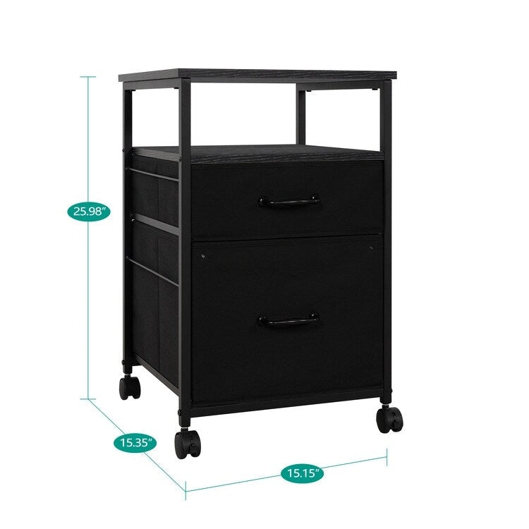 Meuble de classement mobile à 2 tiroirs, support roulant pour imprimante avec étagère de rangement ouverte, meuble de classement vertical en tissu
