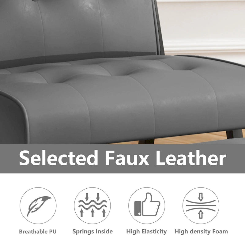 Fauteuil d'appoint Mieres style milieu du siècle, revêtu de similicuir, avec repose-pieds, 60 cm de large, capitonné, sans accoudoirs, pour salon