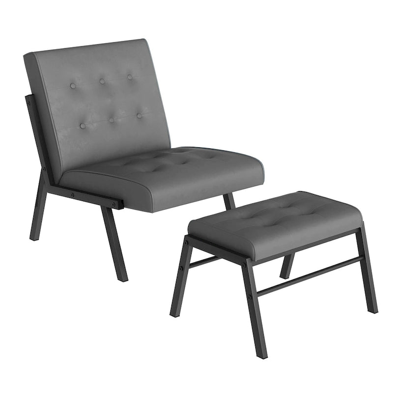 Fauteuil d'appoint Mieres style milieu du siècle, revêtu de similicuir, avec repose-pieds, 60 cm de large, capitonné, sans accoudoirs, pour salon