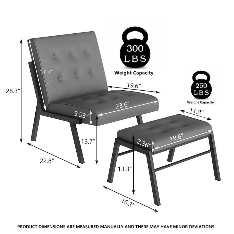 Fauteuil d'appoint Mieres style milieu du siècle, revêtu de similicuir, avec repose-pieds, 60 cm de large, capitonné, sans accoudoirs, pour salon