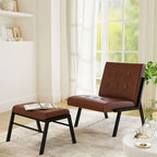 Fauteuil d'appoint Mieres style milieu du siècle, revêtu de similicuir, avec repose-pieds, 60 cm de large, capitonné, sans accoudoirs, pour salon