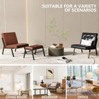 Fauteuil d'appoint Mieres style milieu du siècle, revêtu de similicuir, avec repose-pieds, 60 cm de large, capitonné, sans accoudoirs, pour salon