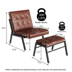 Fauteuil d'appoint Mieres style milieu du siècle, revêtu de similicuir, avec repose-pieds, 60 cm de large, capitonné, sans accoudoirs, pour salon